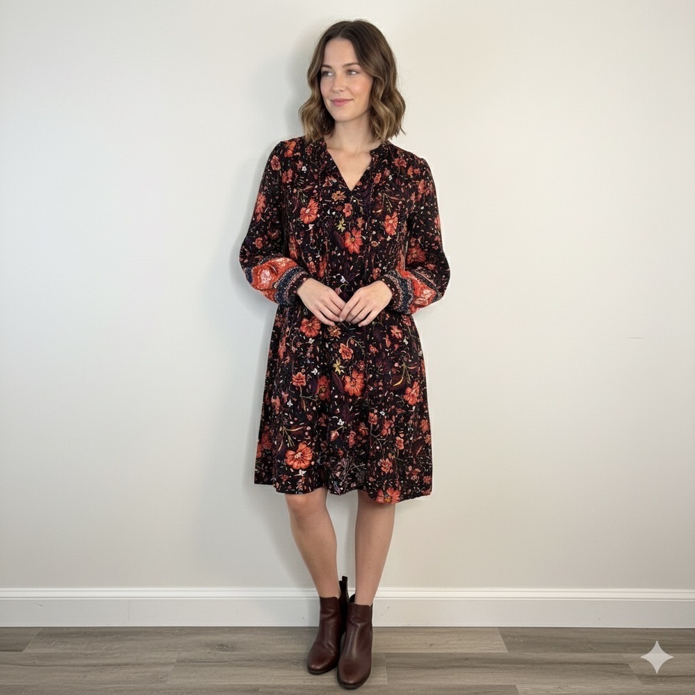Old Navy Black Floral Long Sleeve Dress